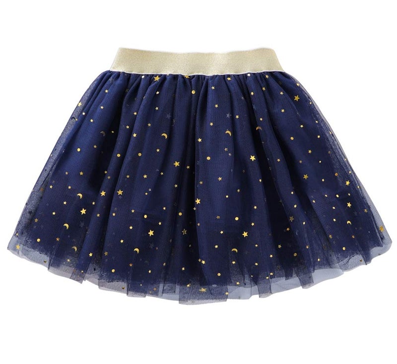 Tortoise & Rabbit Toddlers Girls Sparkle Tulle Tutu Skirt with Sequins Stars Moon Sun (Navy Blue, 2-3years) - Image 2